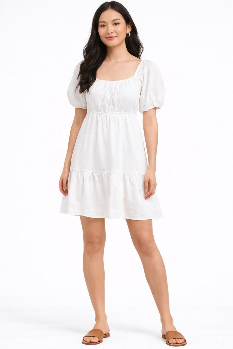 Love Tree Melody Linen Blend Tiered Mini Dress White Womens Size Small New